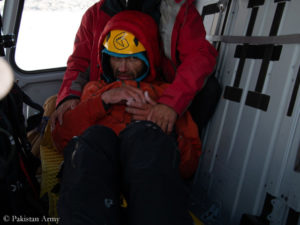 Gukov in the helicopter after his rescue from Latok I (in 2018)