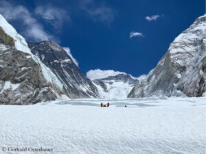 In Western Cwm, the "Valley of Silence", Everest on the left