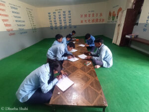 Drawing lessons in the new school of Rama in western Nepal